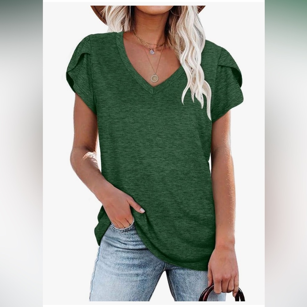 Emerald Green Elegant V-Neck Women's Tee size XL {376}